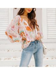 LA Angels Bluzka w kolorze kremowym ze wzorem rozmiar: M. Brązowe bluzki damskie LA Angels, m, bez wzorów, bez kołnierzyka, bez ramiączek. Za 143.90 zł.