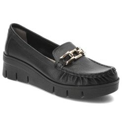 Czarne Półbuty Armodo Stylowe Obuwie Damskie. Czarne czółenka damskie Armodo, bez wzorów, ze skóry, bez obcasa, na koturnie. Za 379.00 zł.
