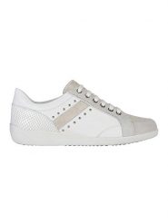 Geox Skórzane sneakersy "Myria" w kolorze biało-beżowym rozmiar: 39. Białe obuwie sportowe damskie Geox, z materiału, bez zapięcia. Za 254.74 zł.
