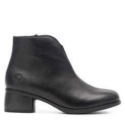 Botki Remonte. Czarne botki damskie Remonte, bez obcasa, na słupku, bez zapięcia. Za 419.99 zł.