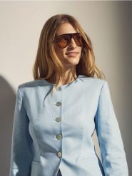 Marynarka z lnem - jasnoniebieski. Niebieskie marynarki i żakiety damskie Reserved, l, bez wzorów, z tkaniny. Za 179.99 zł.