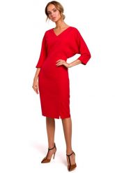 Czerwona Sukienka Oversize z Ołówkowym Dołem. Czerwone sukienki damskie MOE, bez wzorów, z elastanu, wizytowe, bez ramiączek. Za 253.90 zł.