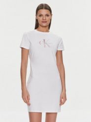 Calvin Klein Jeans Sukienka codzienna Diffused Monologo J20J223056 Biały Slim Fit. Białe sukienki damskie Calvin Klein Jeans, bez wzorów, z bawełny, bez ramiączek. Za 199.99 zł.