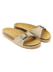 Mandel Skórzane klapki "Agata" w kolorze beżowym rozmiar: 36. Brązowe klapki damskie Mandel, bez wzorów, z nubiku, z otwartym noskiem, bez obcasa, bez zapięcia. Za 130.99 zł.