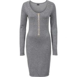 Sukienka dzianinowa z cekinami i zamkiem bonprix szary. Szare sukienki damskie bonprix, z dzianiny, glamour. Za 89.99 zł.