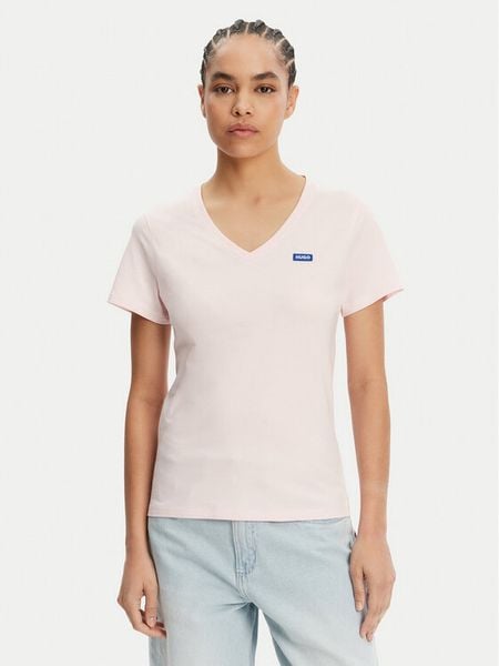 HUGO T-Shirt Classic 50513667 Różowy Slim Fit. Czerwone t-shirty damskie Hugo, m, bez wzorów, z bawełny, bez kołnierzyka. Za 109.99 zł.