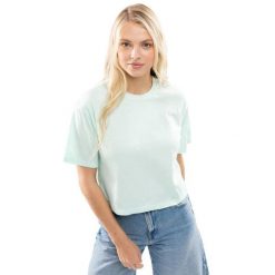 Damski luźny crop top Lifestyle Siroko IBZ Eivissa Water Green. Niebieskie koszulki sportowe damskie SIROKO, bez wzorów, z bawełny, bez ramiączek. Za 126.00 zł.