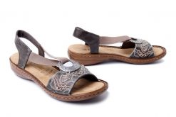 RIEKER 608B9-45 grey, sandały damskie. Szare sandały damskie Rieker, bez wzorów, z gumy, bez obcasa, bez zapięcia. Za 231.92 zł.