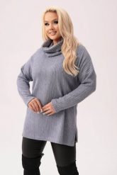 Popielaty sweterek Bianka - uniwersalny i stylowy z możliwością noszenia jako bluzka lub golf PLUS SIZE XXL. Szare bluzki damskie Moda Size Plus Iwanek, l, bez wzorów, z elastanu, bez ramiączek. W wyprzedaży za 159.90 zł.