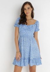 Niebieska Sukienka Emas. Niebieskie sukienki damskie Born2be, bez wzorów, z tkaniny, bez ramiączek. Za 219.99 zł.