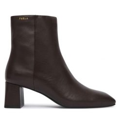 Botki Furla. Brązowe botki damskie Furla, bez obcasa, na słupku, bez zapięcia. Za 1,149.00 zł.