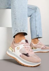 Różowe Sneakersy Streetwearowe Zdobione Przeszyciami Adivelo. Czerwone obuwie sportowe damskie Renee, bez zapięcia. Za 89.99 zł.