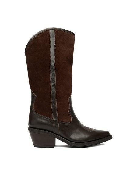 Badura Kowbojki EO-BAYLOR-07101 Brązowy. Brązowe kozaki damskie Badura, ze skóry, bez obcasa, na słupku, bez zapięcia. Za 529.99 zł.