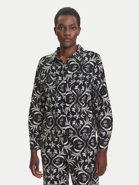 Olsen Koszula 12002145 Czarny Regular Fit. Czarne koszule damskie Olsen, bez wzorów, ze lnu, bez kołnierzyka, bez ramiączek. Za 339.99 zł.