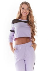 Krótka Bluza z Siateczkowymi Wstawkami - Purpurowa. Fioletowe bluzy damskie Infinite You, l, bez wzorów, z bawełny, bez kaptura. Za 174.90 zł.