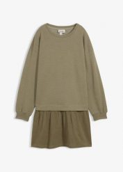 Sukienka dresowa z dołem z tkaniny. Zielone sukienki damskie bonprix, bez wzorów, z dresówki, bez ramiączek. Za 124.99 zł.