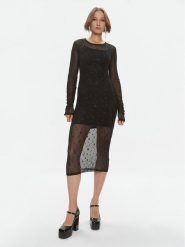 Please Sukienka koktajlowa A1VNCAP000 Czarny Slim Fit. Czarne sukienki damskie Please, bez wzorów, z syntetyku, wizytowe, bez ramiączek. Za 239.99 zł.
