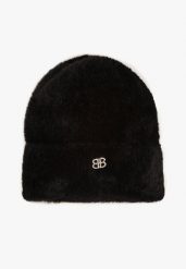 Czarna Czapka Typu Beanie z Wełną i Wiskozą Ozdobiona Naszywką Borirra. Czarne czapki damskie Born2be, z aplikacjami, z wełny. Za 44.99 zł.