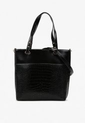 Czarna Duża Torebka Shopper na Ramię z Tłoczeniem Jelin. Czarne shopper bag Renee, bez wzorów, z materiału, na ramię, duże, bez dodatków. Za 119.99 zł.