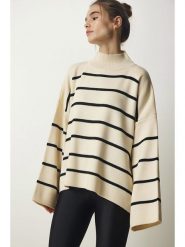 Happiness Istanbul Sweter w kolorze kremowym rozmiar: onesize. Brązowe swetry klasyczne damskie Happiness Istanbul, bez kołnierzyka. Za 70.41 zł.