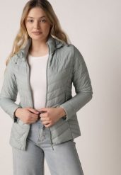 Jasnozielona Przejściowa Kurtka Pikowana z Odpinanym Kapturem Edrelith. Zielone kurtki damskie Born2be, l, bez wzorów, z jeansu. Za 139.99 zł.