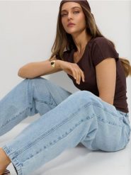 Jeansy balloon z efektem sprania - niebieski. Niebieskie jeansy damskie Sinsay. Za 69.99 zł.