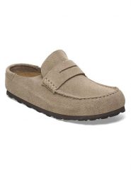 Birkenstock Skórzane klapki "Naples" w kolorze szarobrązowym rozmiar: 38. Brązowe klapki damskie Birkenstock, bez wzorów, bez obcasa, bez zapięcia. Za 519.95 zł.