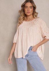 Jasnoróżowa Bluzka z Wiskozą o Fasonie Oversize z Gumkami w Ramionach Alirona. Czerwone bluzki damskie Renee, bez wzorów, z wiskozy, bez kołnierzyka, bez ramiączek. Za 49.99 zł.