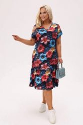 Wiskozowa sukienka Solea w wielobarwne hibiskusy PLUS SIZE XXL OVERSIZE. Sukienki damskie Moda Size Plus Iwanek, bez wzorów, z elastanu, biznesowe, bez ramiączek. Za 289.90 zł.