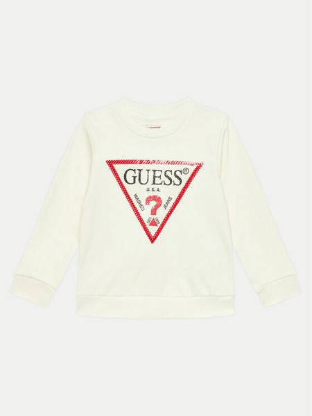 Guess Bluza K4YQ10 KA6R3 Écru Regular Fit. Bluzy dziewczęce Guess, z aplikacjami, z bawełny, bez ramiączek, bez kaptura. Za 99.99 zł.