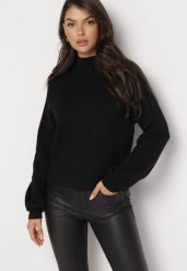 Czarny Gładki Sweter z Golfem Swenua. Czarne golfy damskie Born2be, bez kołnierzyka. Za 89.99 zł.