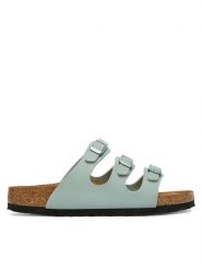 Birkenstock Klapki Florida 1032055 Zielony. Zielone klapki damskie Birkenstock, bez wzorów, ze skóry, bez obcasa, bez zapięcia. Za 399.99 zł.