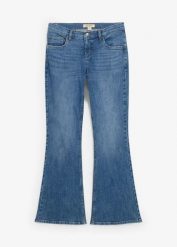 Dżinsy z rozszerzanymi nogawkami, mid waist. Niebieskie jeansy damskie bonprix. Za 149.99 zł.