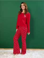 Piżama dwuczęściowa z motywem laski cukrowej - czerwony. Czerwone piżamy damskie Sinsay, bez wzorów, bez ramiączek. Za 59.99 zł.