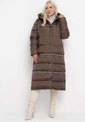 Brązowa Pikowana Kurtka Płaszcz z Regulacją Długości Mutileni. Brązowe kurtki damskie Born2be, xl, z aplikacjami, bez kaptura. Za 349.99 zł.