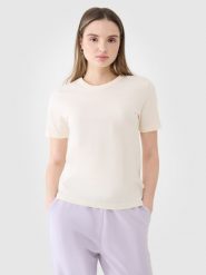 4F T-shirt regular gładki damski - biały XL. Białe t-shirty damskie 4F, xl, bez wzorów, z bawełny, bez kołnierzyka. W wyprzedaży za 29.99 zł.