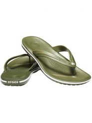 Japonki Dla Dorosłych Crocs Crocband 11033 Flip. Zielone klapki damskie Crocs, bez wzorów, z materiału, bez obcasa, bez zapięcia. Za 118.99 zł.