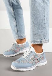 Niebieskie Sneakersy ze Skóry Naturalnej z Metalicznym Zdobieniem Anovis. Niebieskie obuwie sportowe damskie Born2be, z jeansu, bez zapięcia. Za 169.99 zł.