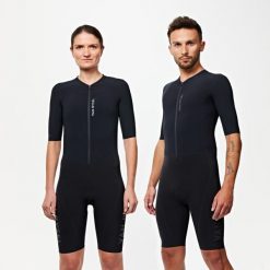 Kombinezon triathlonowy Van Rysel Trifonction aerodynamiczny na długi dystans. Czarne kombinezony damskie VAN RYSEL, na lato, l, bez wzorów, z materiału, biznesowe, bez kołnierzyka, bez ramiączek, długie. Za 929.99 zł.