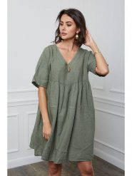 Fleur de Lin Lniana sukienka "Etsy" w kolorze khaki rozmiar: XXL. Brązowe sukienki damskie Fleur de Lin, bez wzorów, ze lnu, bez ramiączek. Za 180.91 zł.