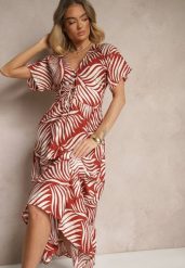 Czerwona Sukienka Wiskozowa o Rozkloszowanym Kroju w Liściasty Wzór Beledia. Czerwone sukienki damskie Renee, bez wzorów, z wiskozy, biznesowe, bez ramiączek. W wyprzedaży za 63.99 zł.