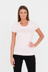 GUESS Różowy t-shirt Stones Logo Tee. Czerwone t-shirty damskie Guess, s, z aplikacjami, z bawełny, bez kołnierzyka. W wyprzedaży za 202.99 zł.