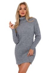 Mini Sukienka w Prążki z Golfem - Szara. Szare sukienki damskie MOE, bez wzorów, z dzianiny, bez ramiączek. Za 237.90 zł.
