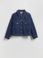 Kurtka jeansowa - granatowy. Niebieskie kurtki damskie Reserved, l, bez wzorów, z denimu, bez kaptura. Za 149.99 zł.