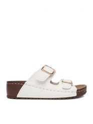 Go Soft Klapki CEO-W21202 Biały. Białe klapki damskie GO SOFT, bez wzorów, ze skóry, bez obcasa, bez zapięcia. Za 99.99 zł.