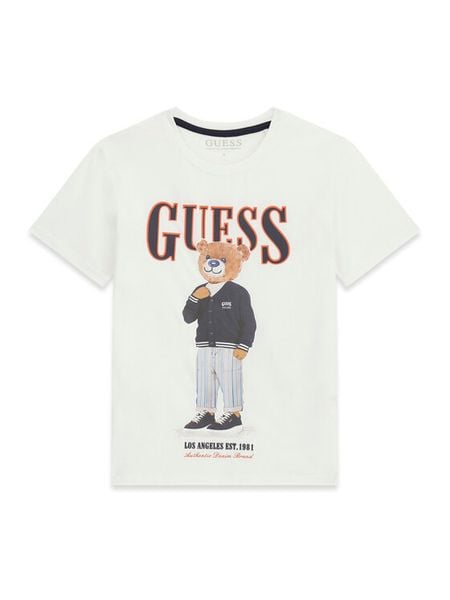 Guess T-Shirt L6GI09 K8HM4 Biały Regular Fit. Białe t-shirty i koszulki chłopięce Guess, z aplikacjami, z bawełny, bez kołnierzyka, bez ramiączek. Za 75.99 zł.