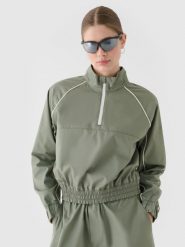4F Kurtka przejściowa cropped ze stójką damska - oliwkowa/khaki XL. Brązowe kurtki damskie 4F, xl, bez wzorów, z bawełny, bez kaptura. W wyprzedaży za 99.99 zł.