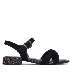 Sandały Tamaris. Czarne sandały damskie Tamaris, bez wzorów, bez obcasa, na słupku, bez zapięcia. Za 299.99 zł.