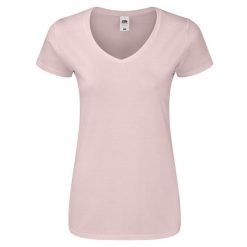 Koszulka Damska Iconic 150 Z Dekoltem V. Czerwone bluzki damskie Fruit of the Loom, s, bez wzorów, bez kołnierzyka, bez ramiączek. Za 45.99 zł.