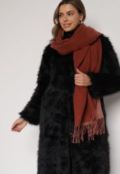 Bordowy Klasyczny Szalik z Bawełny i Wiskozy z Frędzlami Vetilisa. Czerwone szaliki damskie Born2be, bez wzorów, z bawełny. Za 39.99 zł.